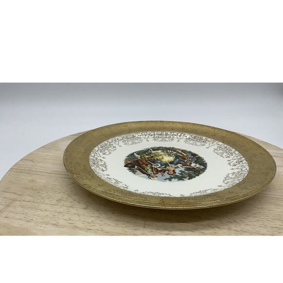 Vintage W.S. George Crest-O-Gold Decorative Plate Courting Couple 22K Gold USA - Picture 7 of 14